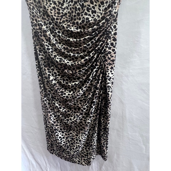 Y2K Evan-Picone Leopard Print Ruched Sheath Dress Brown Black Size 12 Sleeveless - Picture 4 of 6